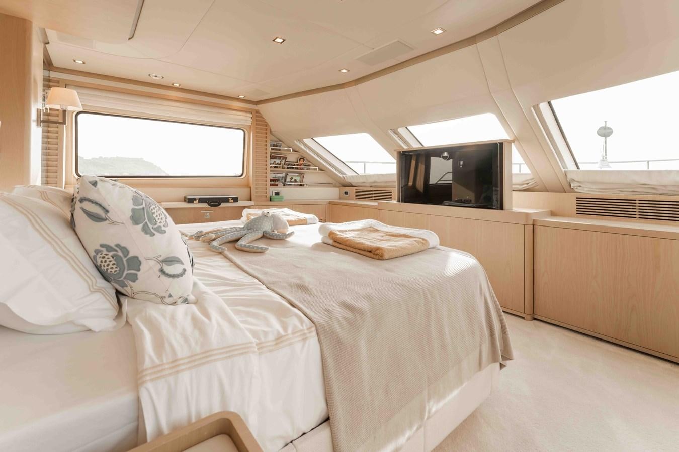 a room with a bed and a television aboard COCONUTS Yacht for Sale