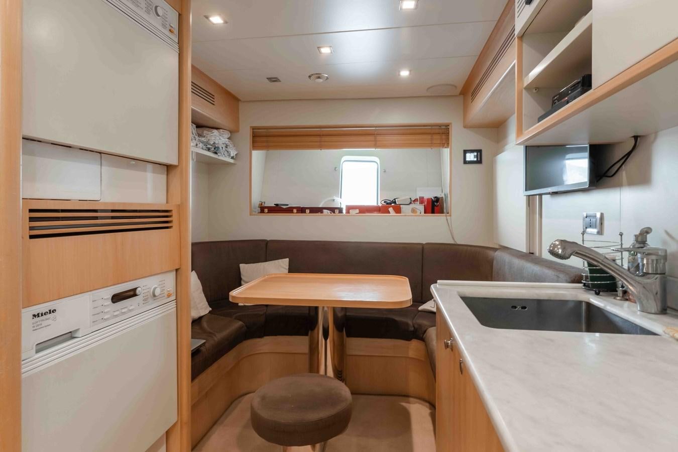 a kitchen with a sink and a microwave aboard COCONUTS Yacht for Sale