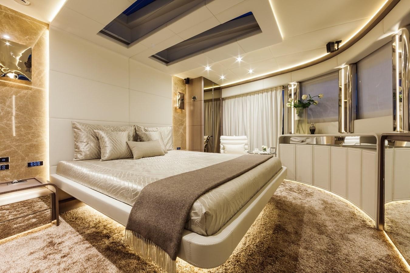 a bed in a room aboard DREAMLINE 35 Yacht for Sale