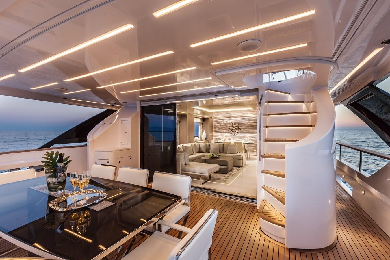 a modern looking living room aboard DREAMLINE 35 Yacht for Sale