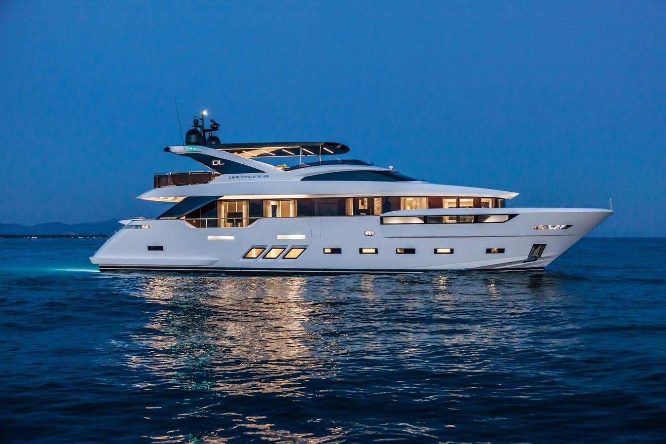a large white boat in the water aboard DREAMLINE 35 Yacht for Sale
