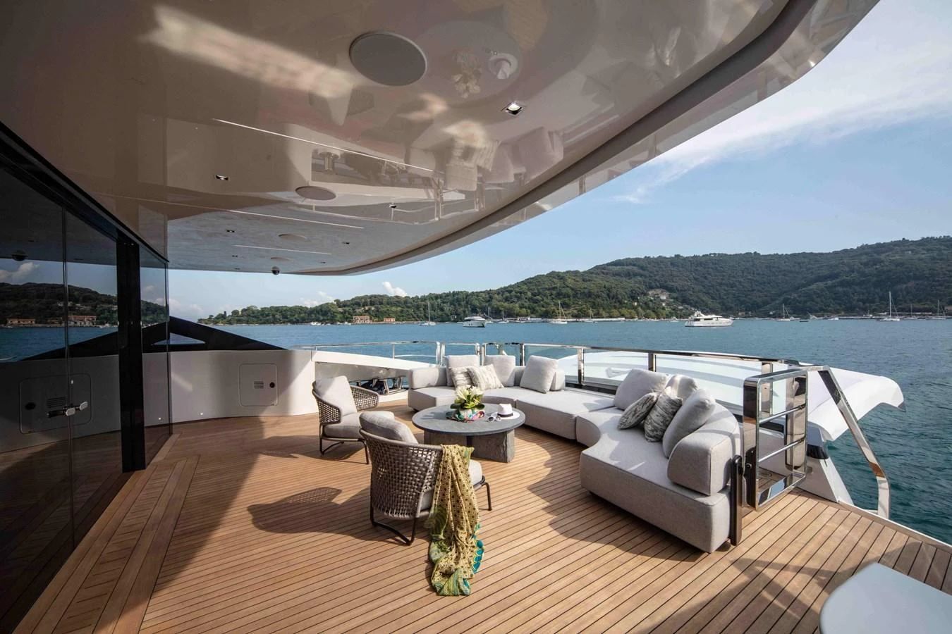 a room with a couch and a table and chairs aboard MA Yacht for Sale