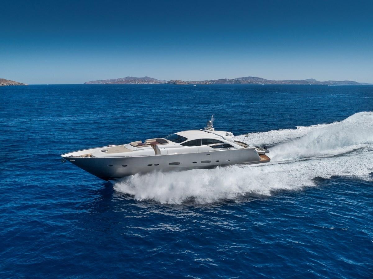 a white yacht in the water aboard ICE Yacht for Sale