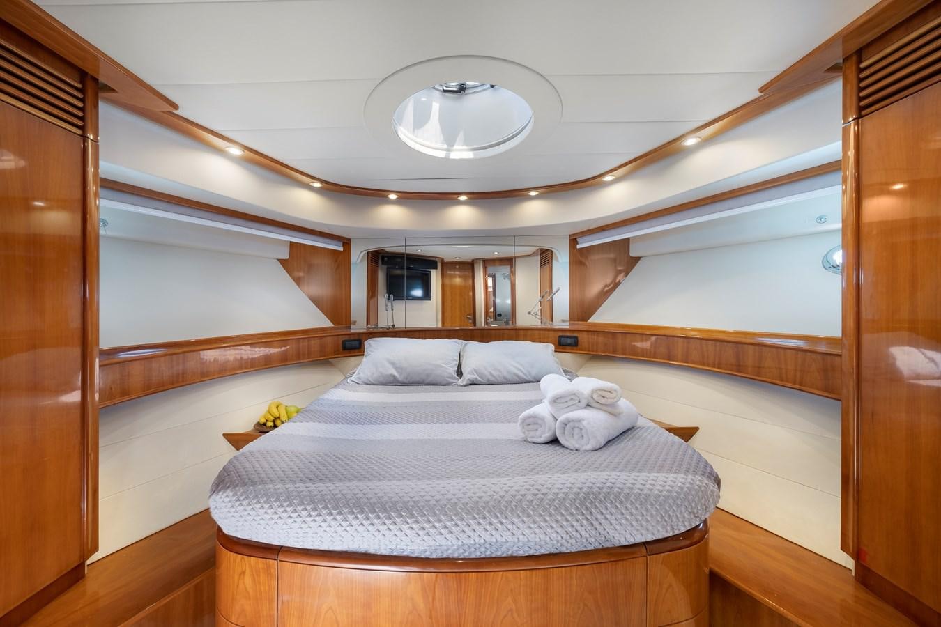 a bed in a room aboard ICE Yacht for Sale