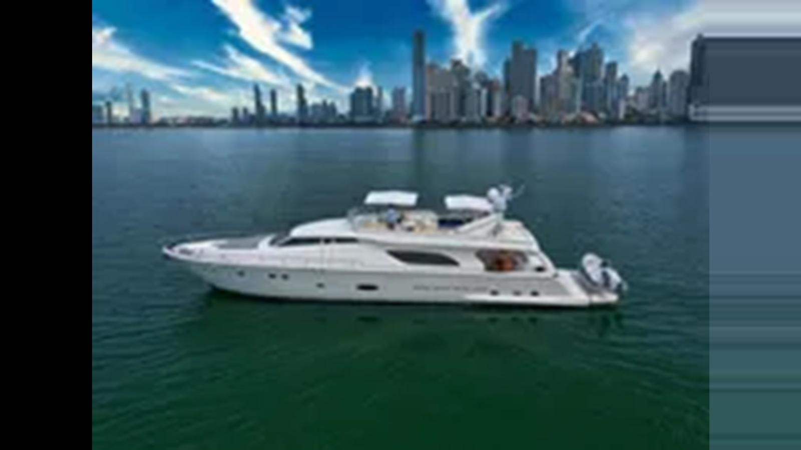 a white boat in the water aboard 2004 FERRETTI YACHTS 810 Yacht for Sale