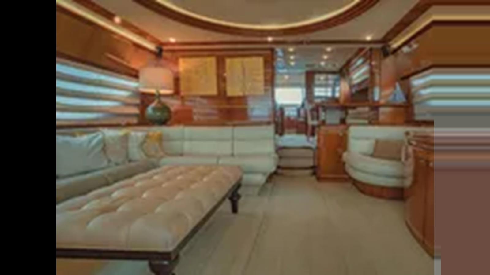 a room with a bed and a staircase aboard 2004 FERRETTI YACHTS 810 Yacht for Sale
