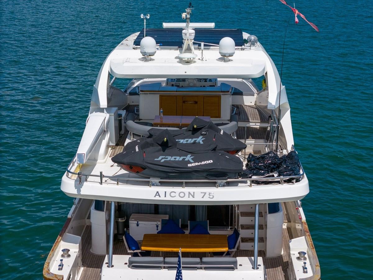 a boat with a lot of stuff on it aboard AICON 85 Yacht for Sale