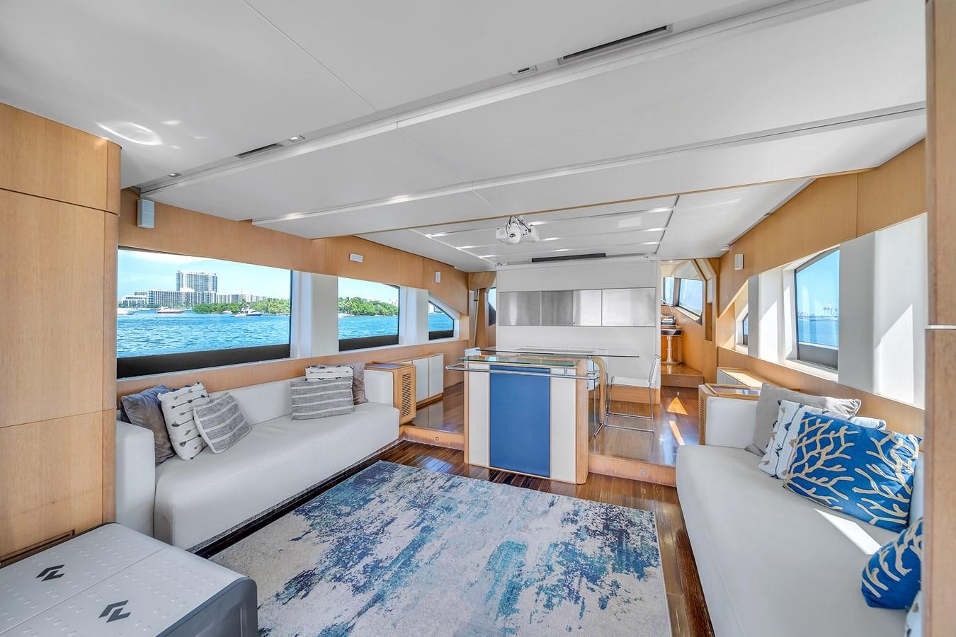 a room with a view of the water and the land aboard AICON 85 Yacht for Sale