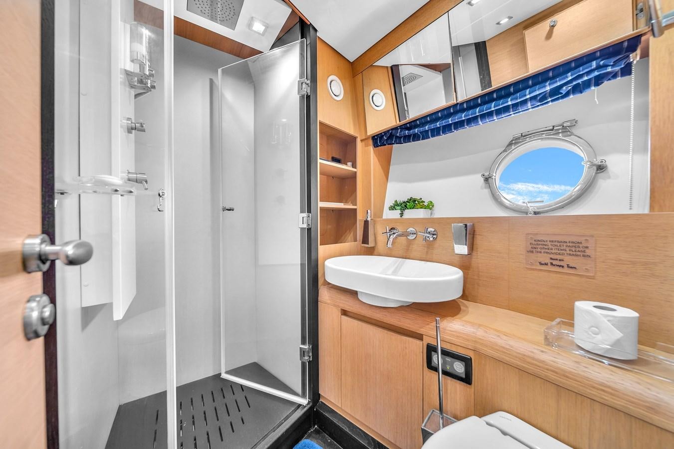 a bathroom with a shower unit and sink aboard AICON 85 Yacht for Sale