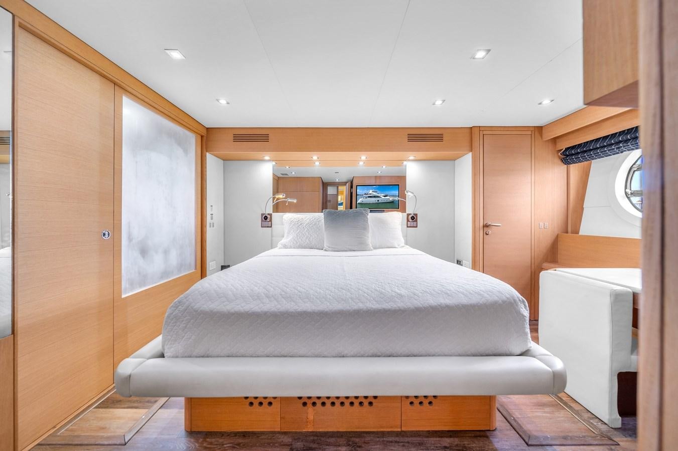 a bed in a room aboard AICON 85 Yacht for Sale