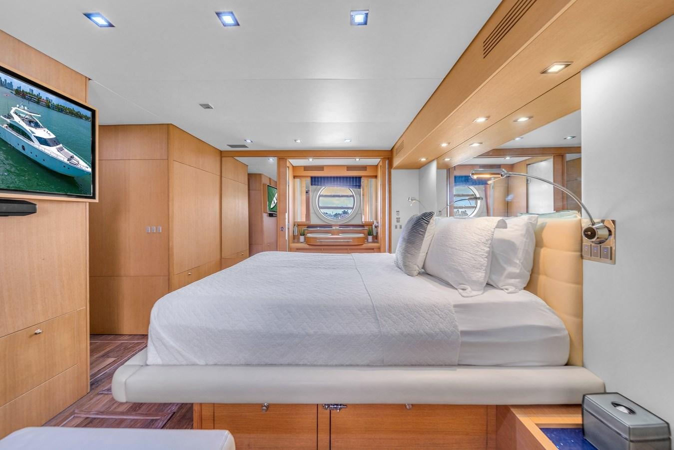a bed in a room aboard AICON 85 Yacht for Sale