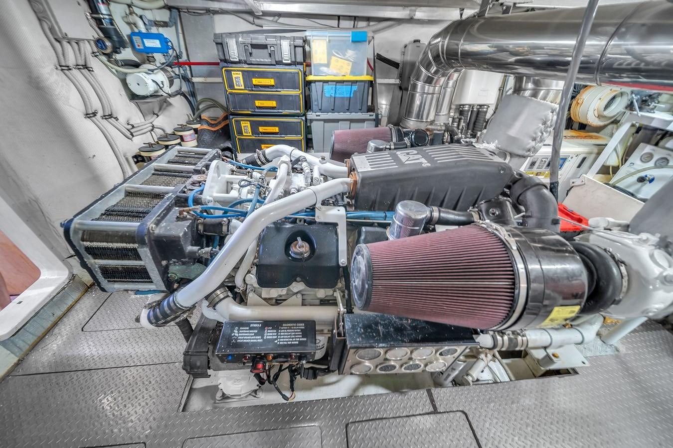 a car with a hood open aboard AICON 85 Yacht for Sale