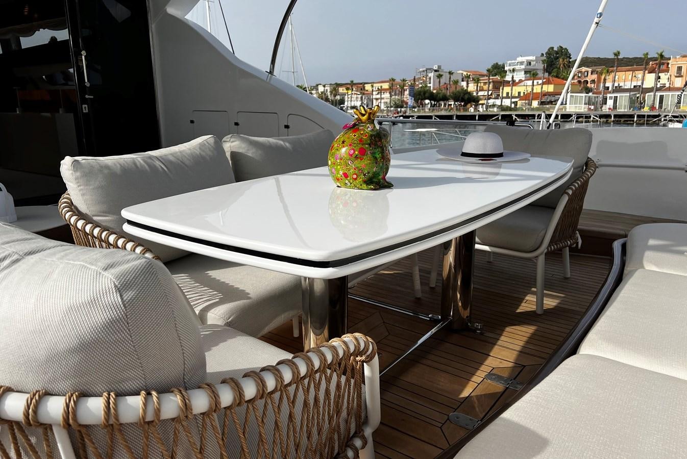 a table with a fruit on it aboard SCORPIO Yacht for Sale