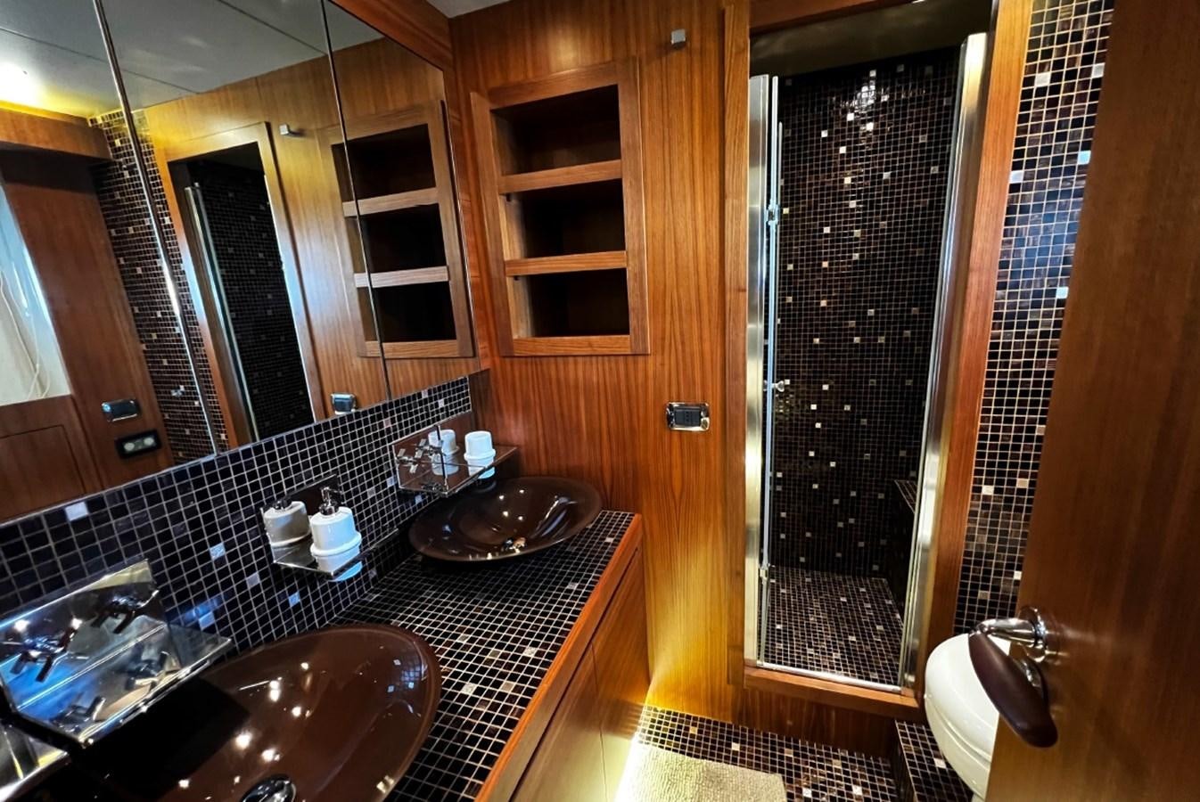 a kitchen with a sink and a shower aboard SCORPIO Yacht for Sale