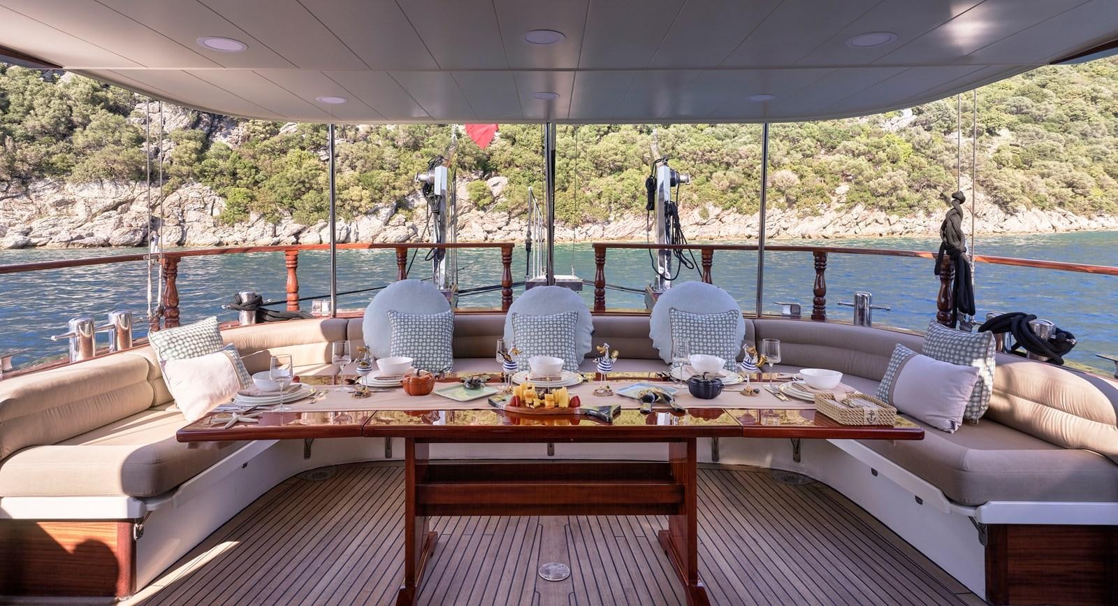 a table with chairs on it aboard KAFTAN Yacht for Sale