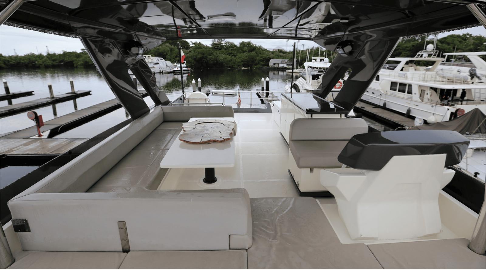 a group of boats in a harbor aboard 2020 FERRETTI 670 Yacht for Sale