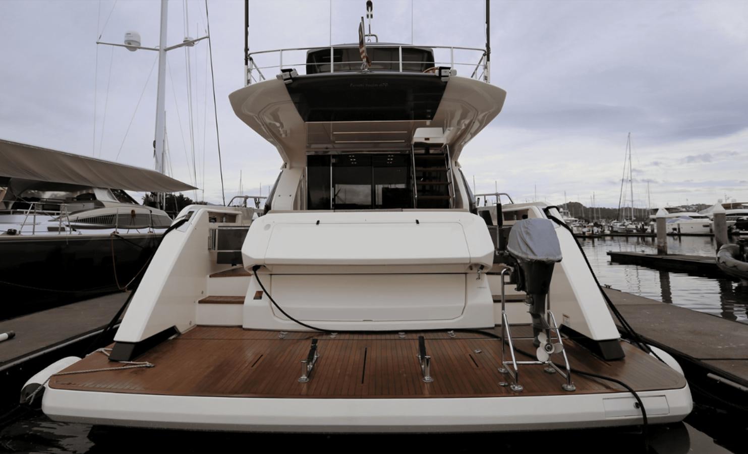 a boat on a dock aboard 2020 FERRETTI 670 Yacht for Sale