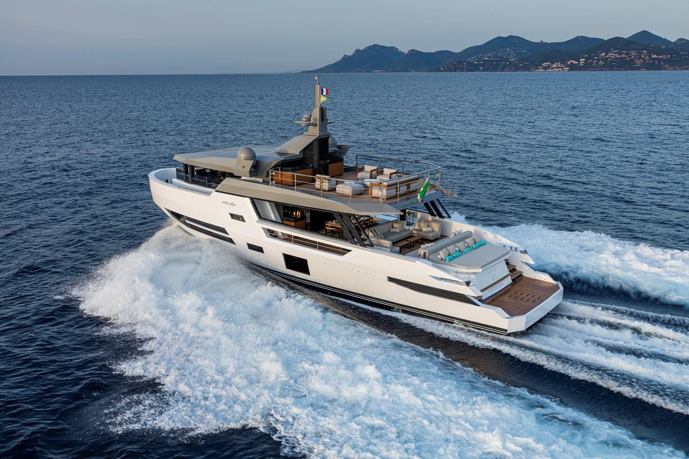 a boat on the water aboard ARCADIA SHERPA 80 Yacht for Sale