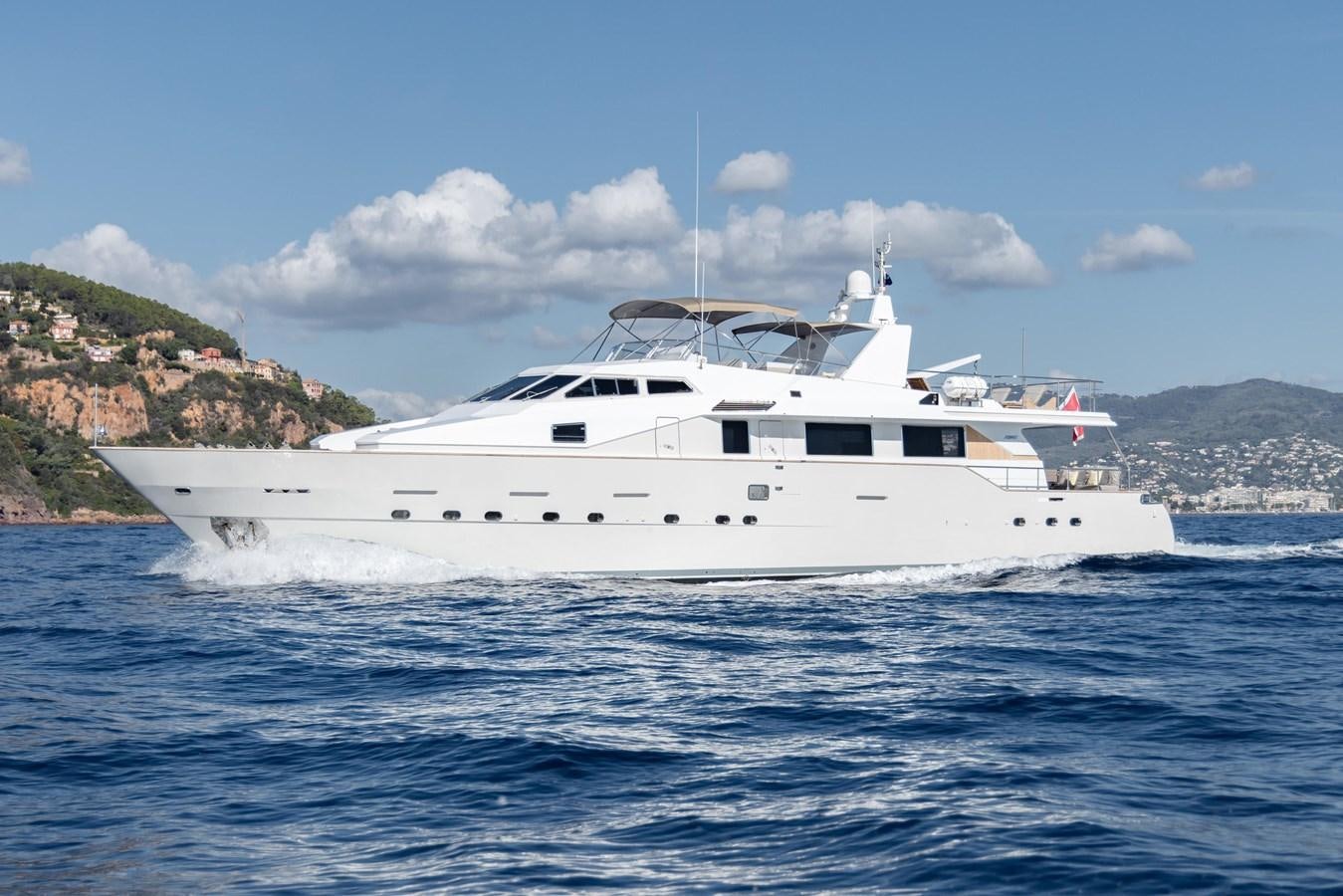 a white yacht in the water aboard MOONRAKER II Yacht for Sale