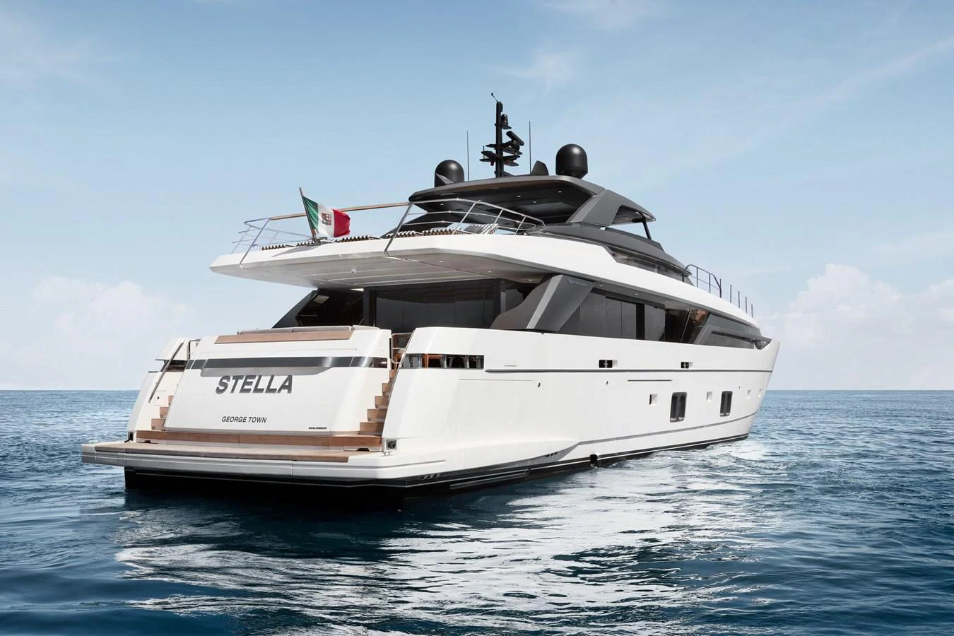a white yacht in the water aboard STELLA Yacht for Sale