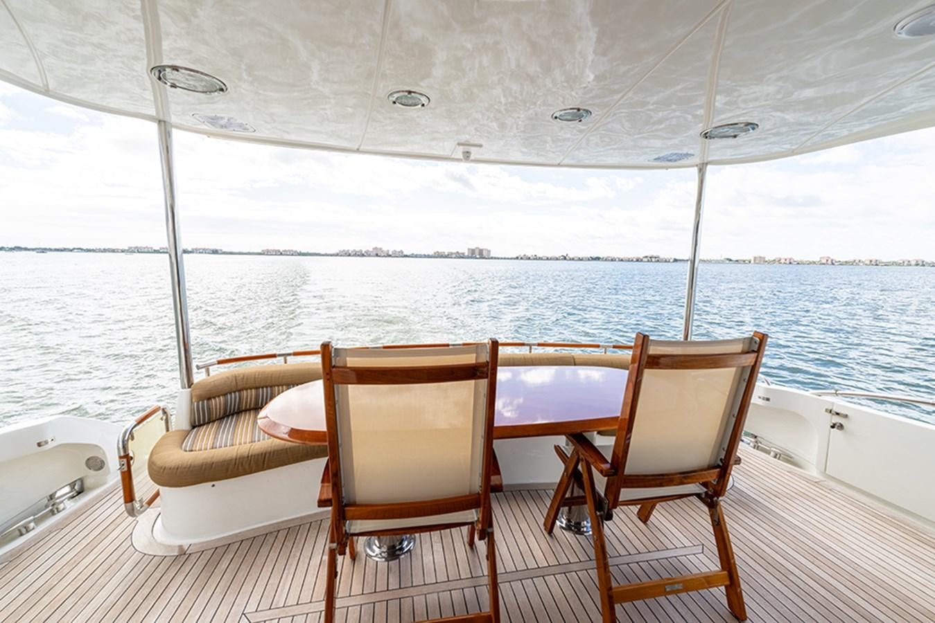 a boat with chairs on the deck aboard BODACIOUS VI Yacht for Sale