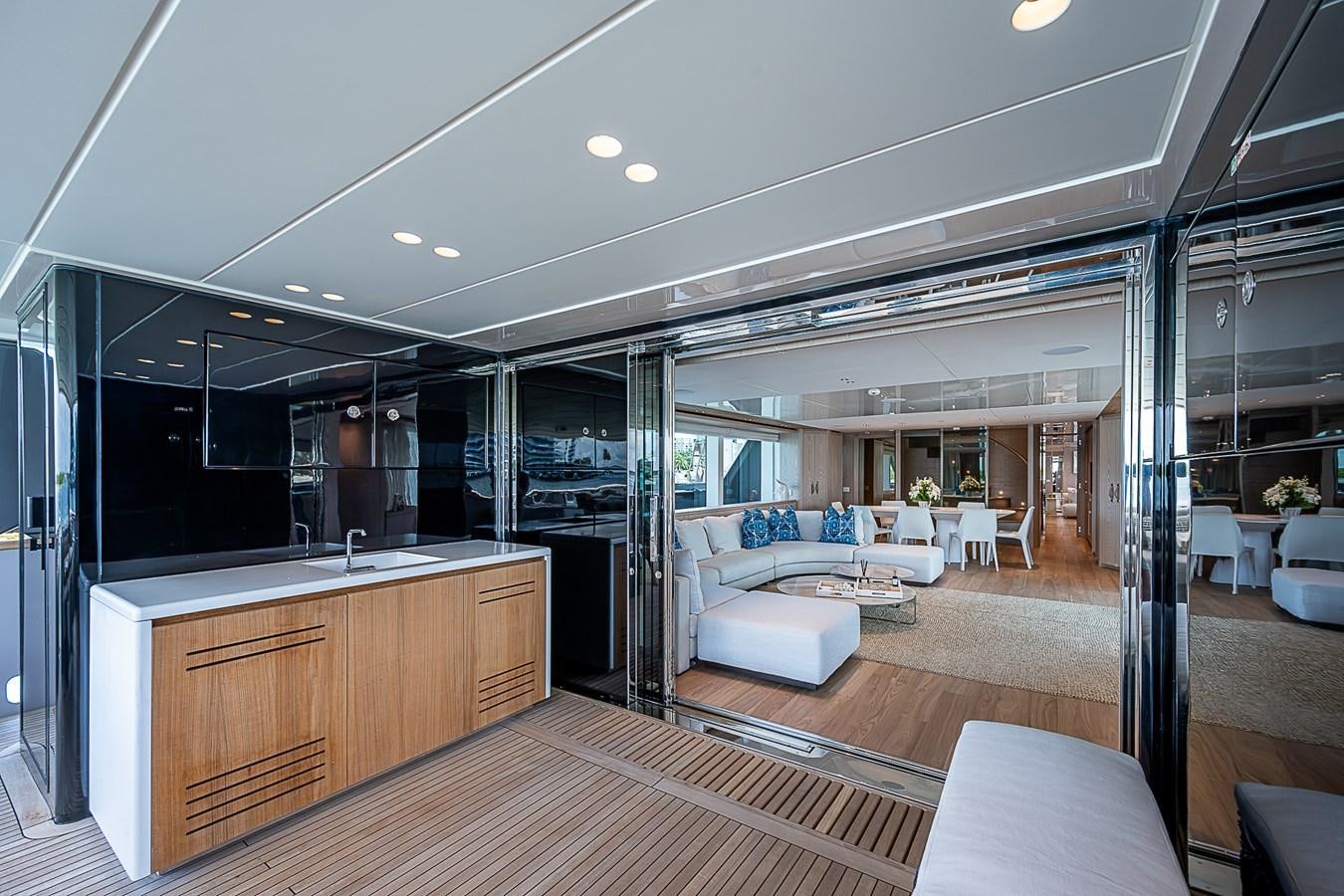 a modern looking living room aboard F 118 Yacht for Sale