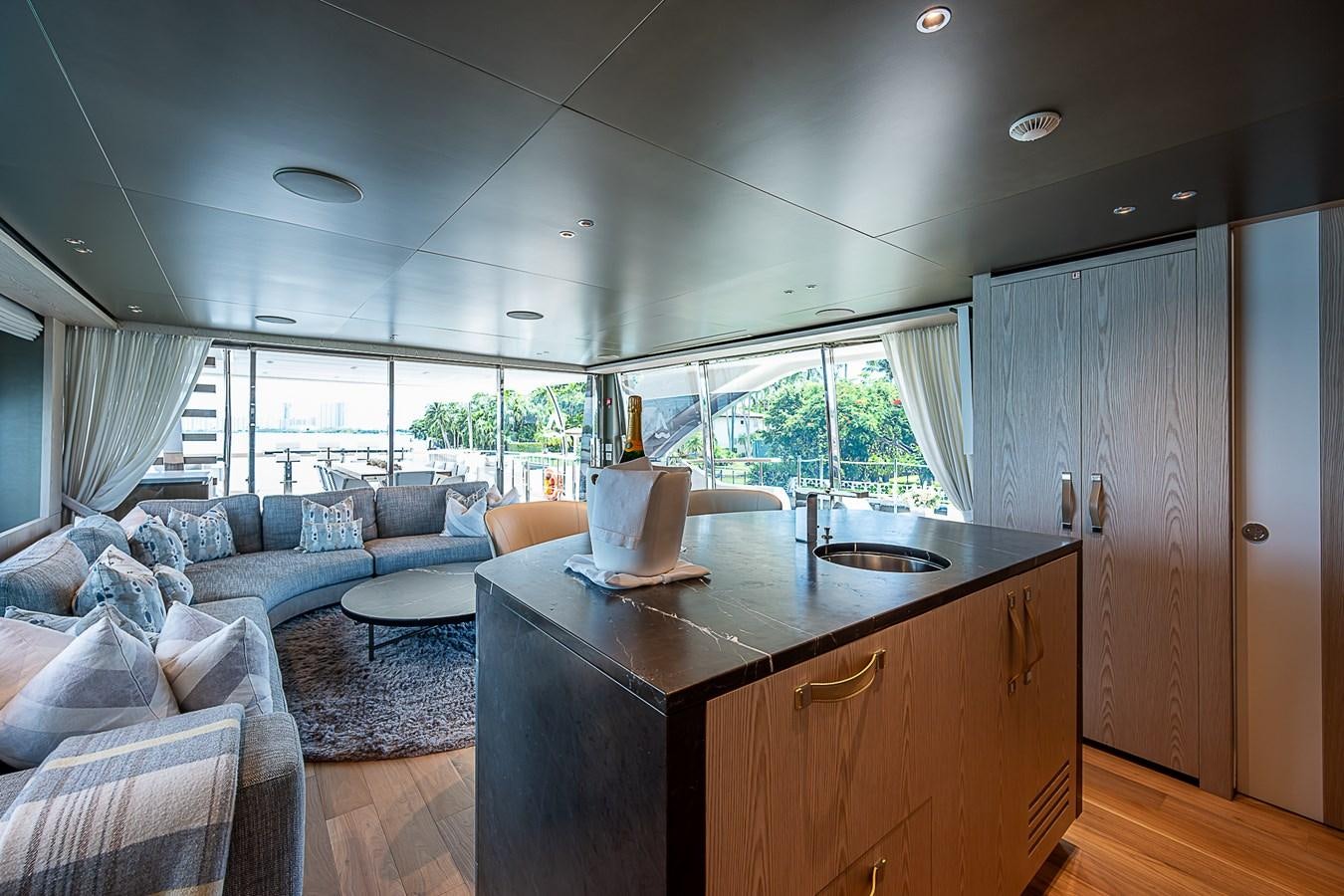a kitchen and living room aboard F 118 Yacht for Sale