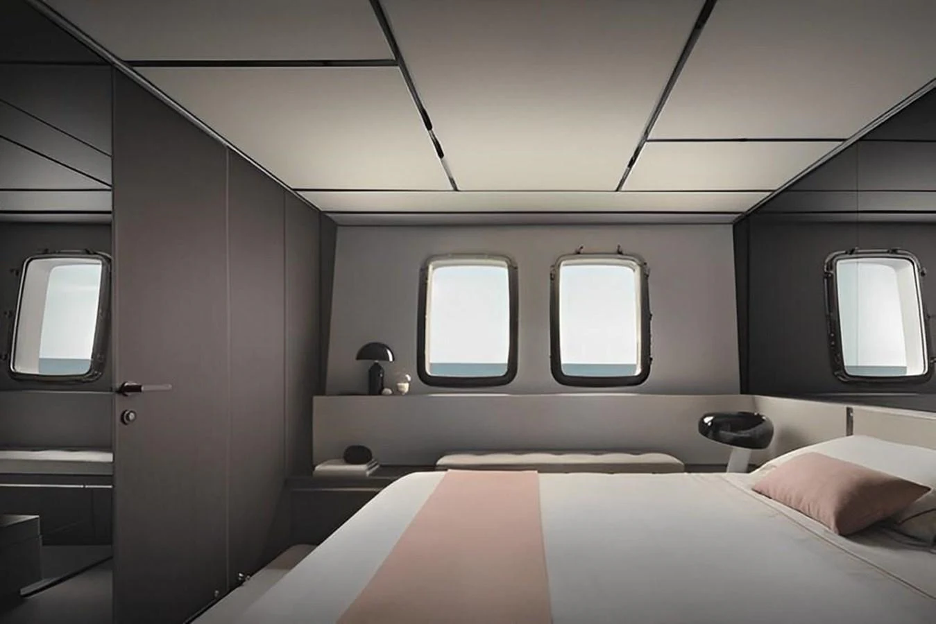 a room with a bed and a window aboard ALMAX Yacht for Sale