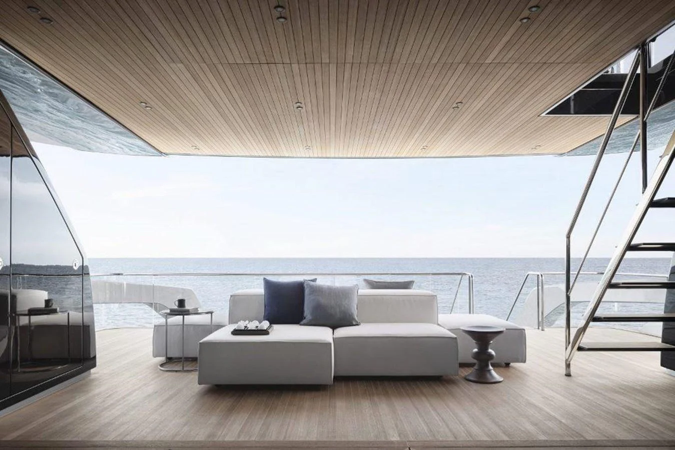 a large living room with a large balcony overlooking the ocean aboard ALMAX Yacht for Sale