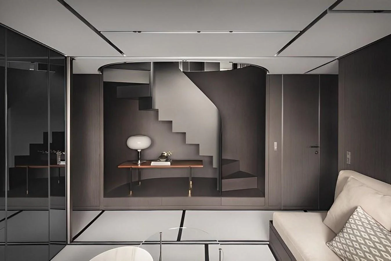 a room with a table and a lamp aboard ALMAX Yacht for Sale