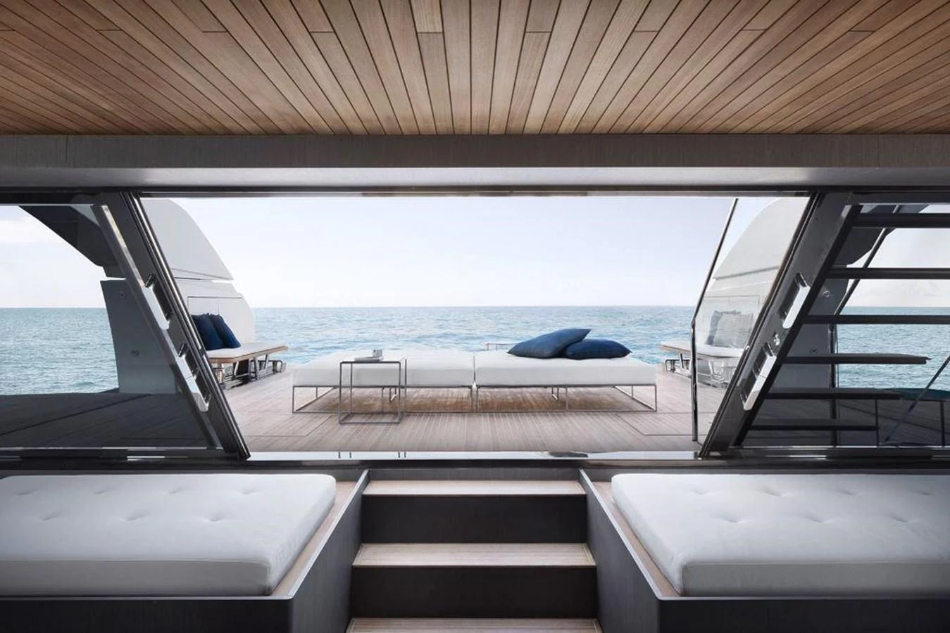 a deck with a view of the ocean and the deck aboard ALMAX Yacht for Sale