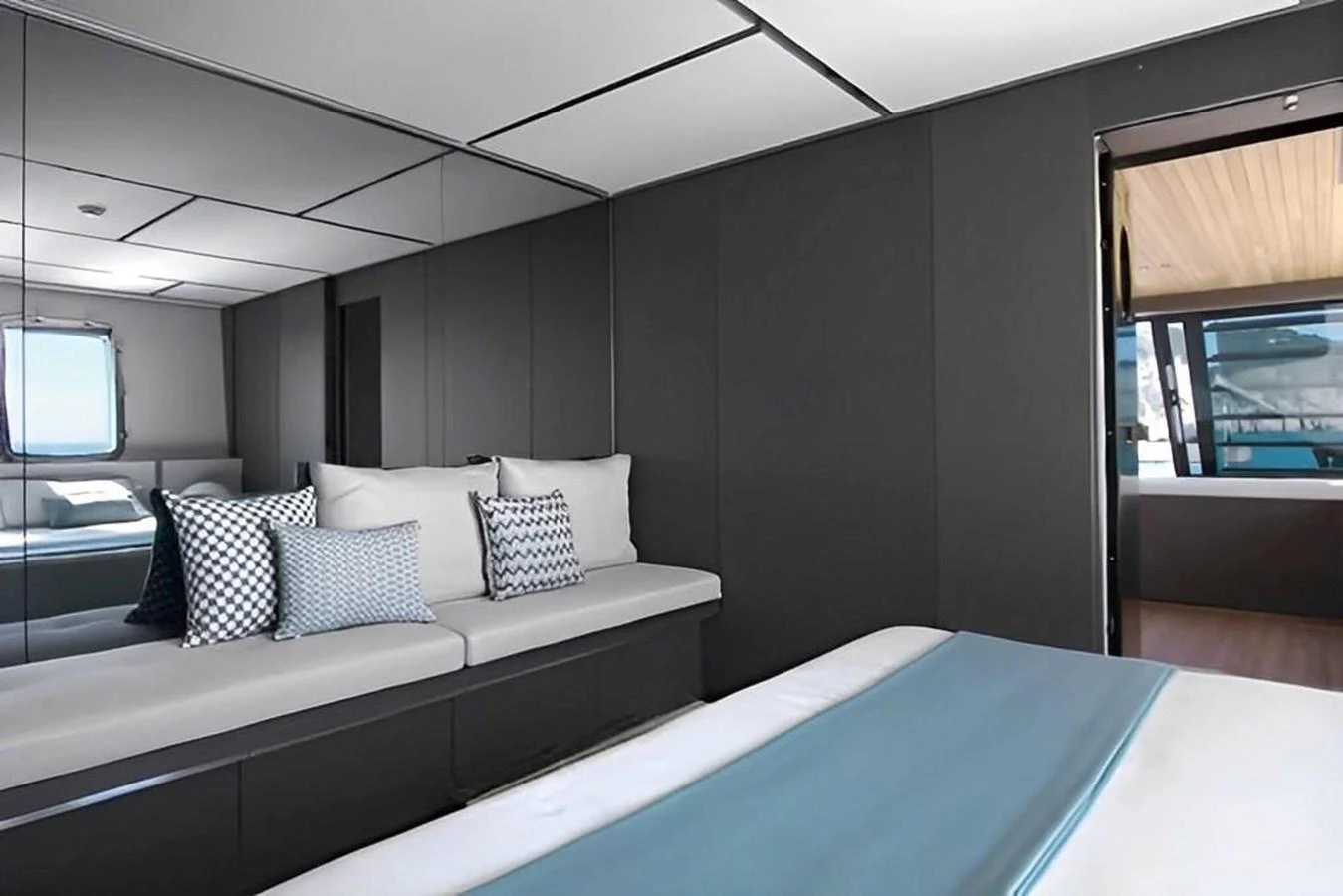 a room with a bed and a window aboard ALMAX Yacht for Sale