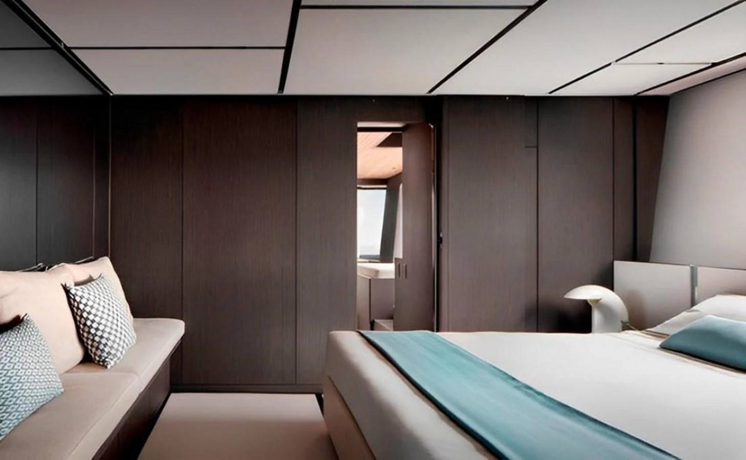 a room with a bed and a window aboard ALMAX Yacht for Sale