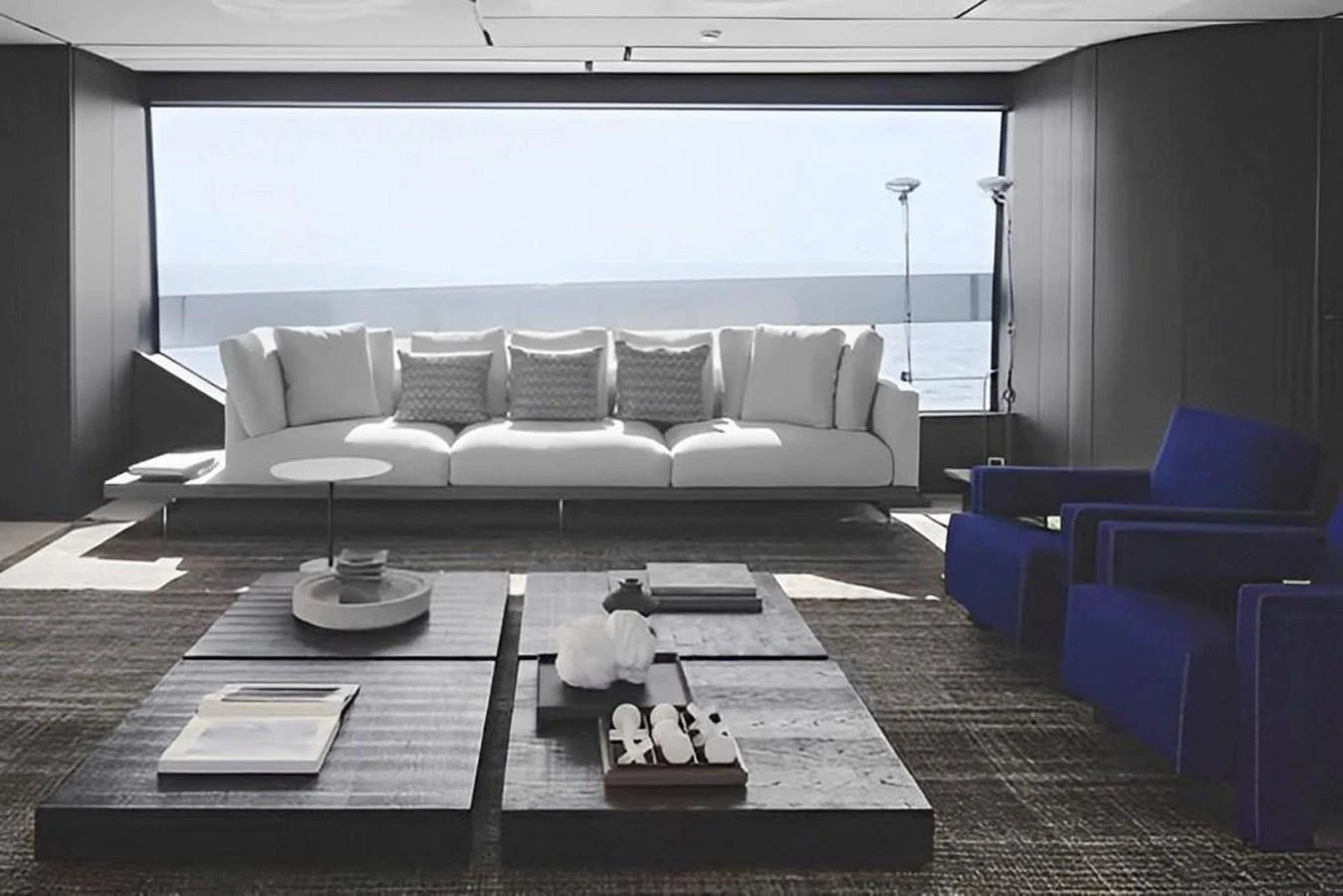 a living room with a couch and a table aboard ALMAX Yacht for Sale