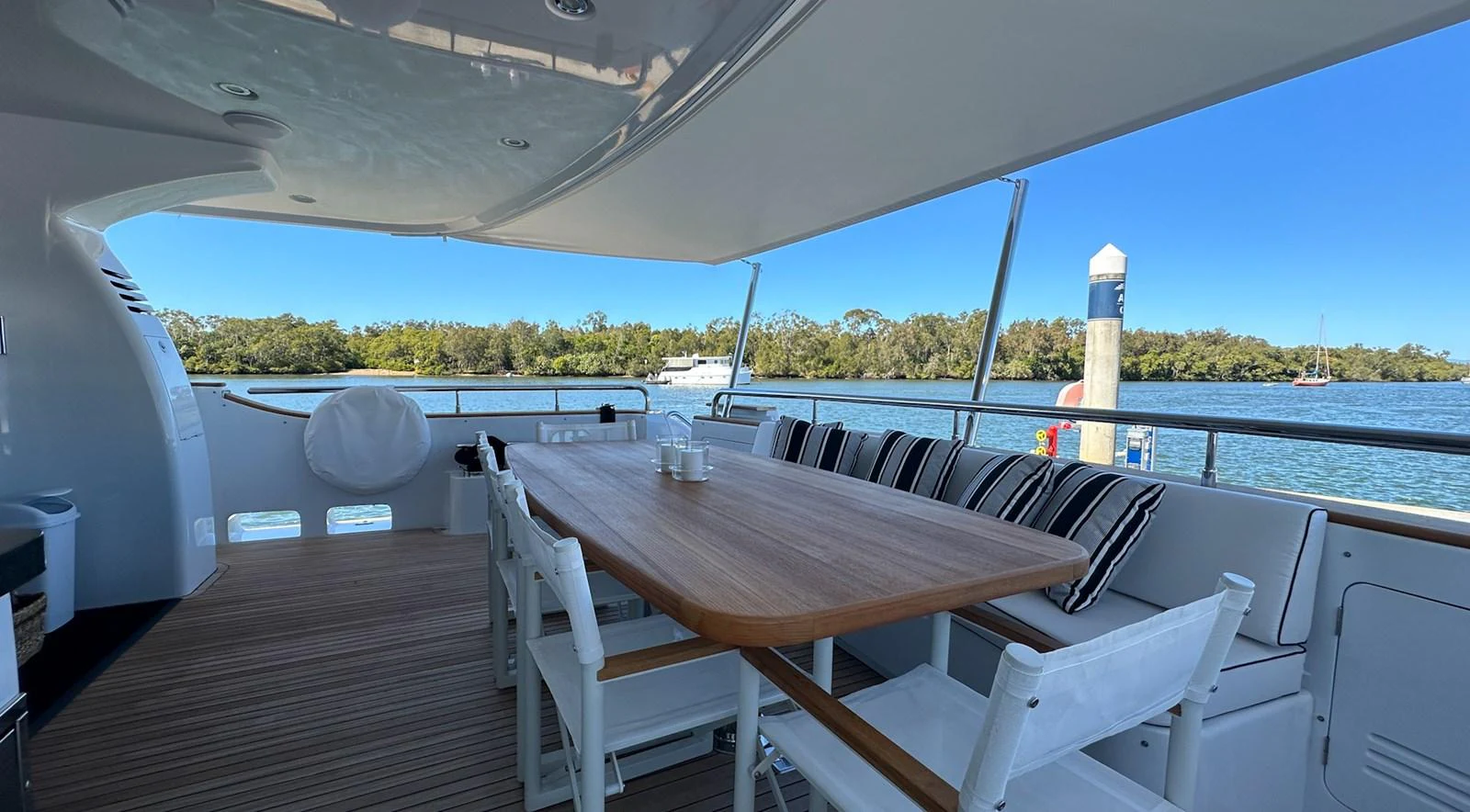 a table on a boat aboard SALVATOR II Yacht for Sale