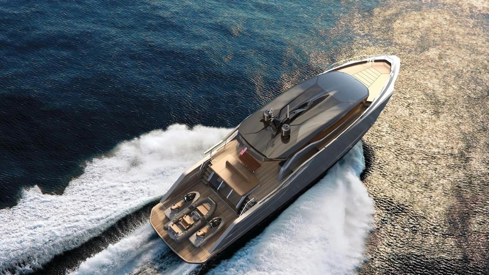 a car on the water aboard VENTO 85 X-ONE Yacht for Sale