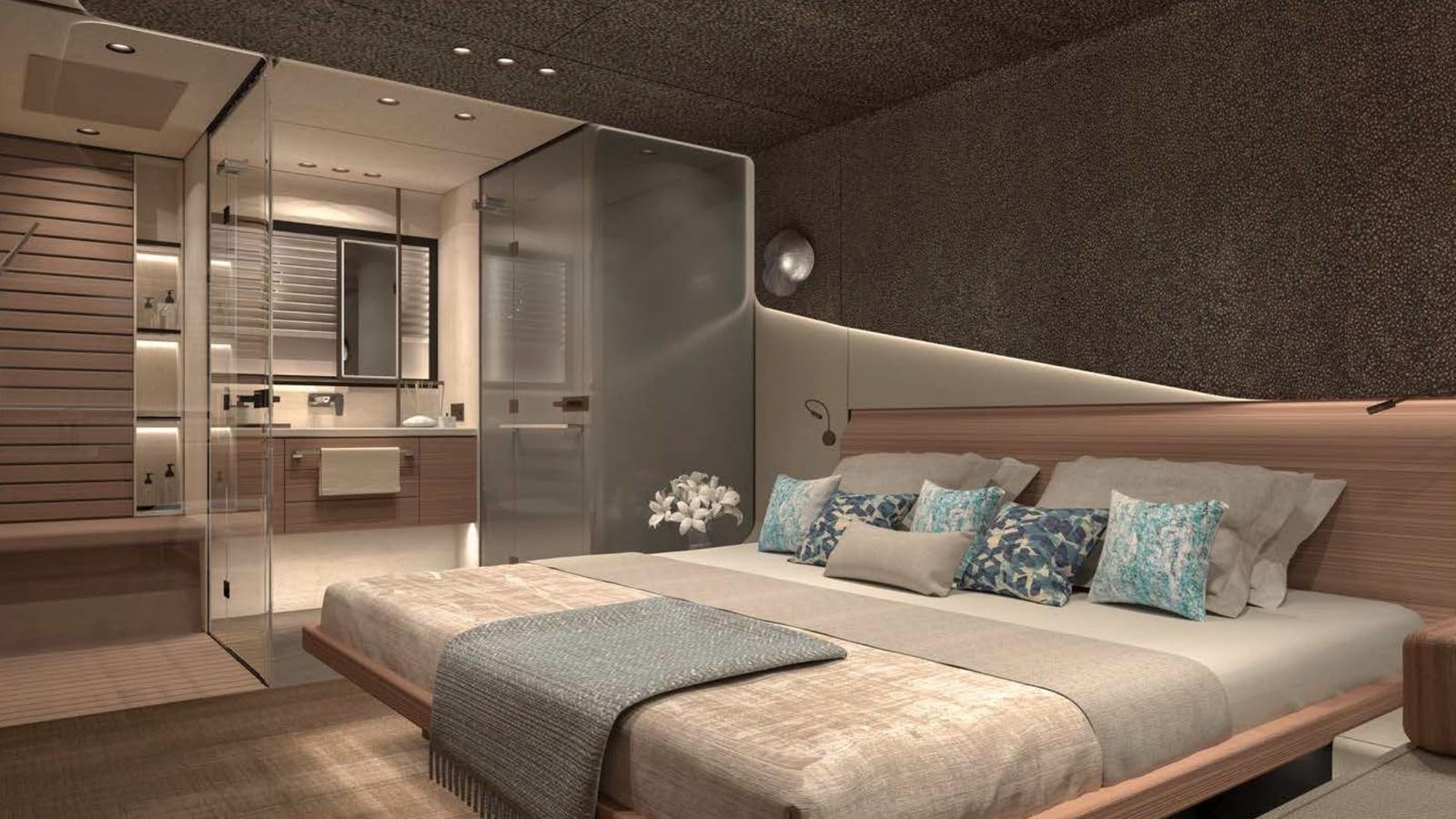 a bed in a room aboard VENTO 85 X-ONE Yacht for Sale