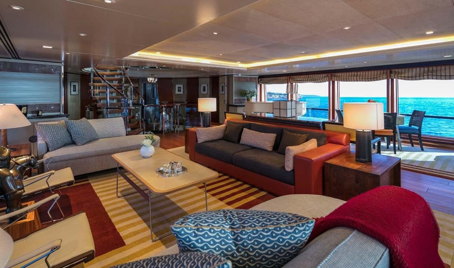 a living room with a large window aboard PEGASUS Yacht for Sale