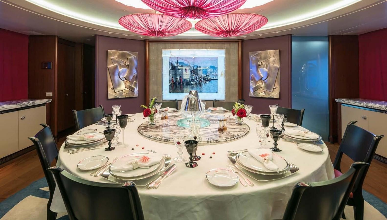 a table set for a dinner aboard PEGASUS Yacht for Sale