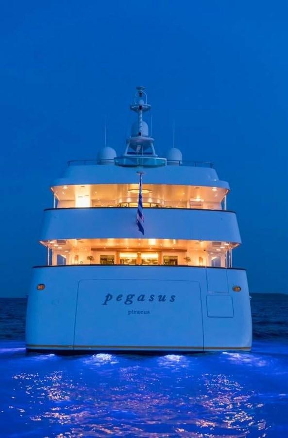 a large ship in the water aboard PEGASUS Yacht for Sale