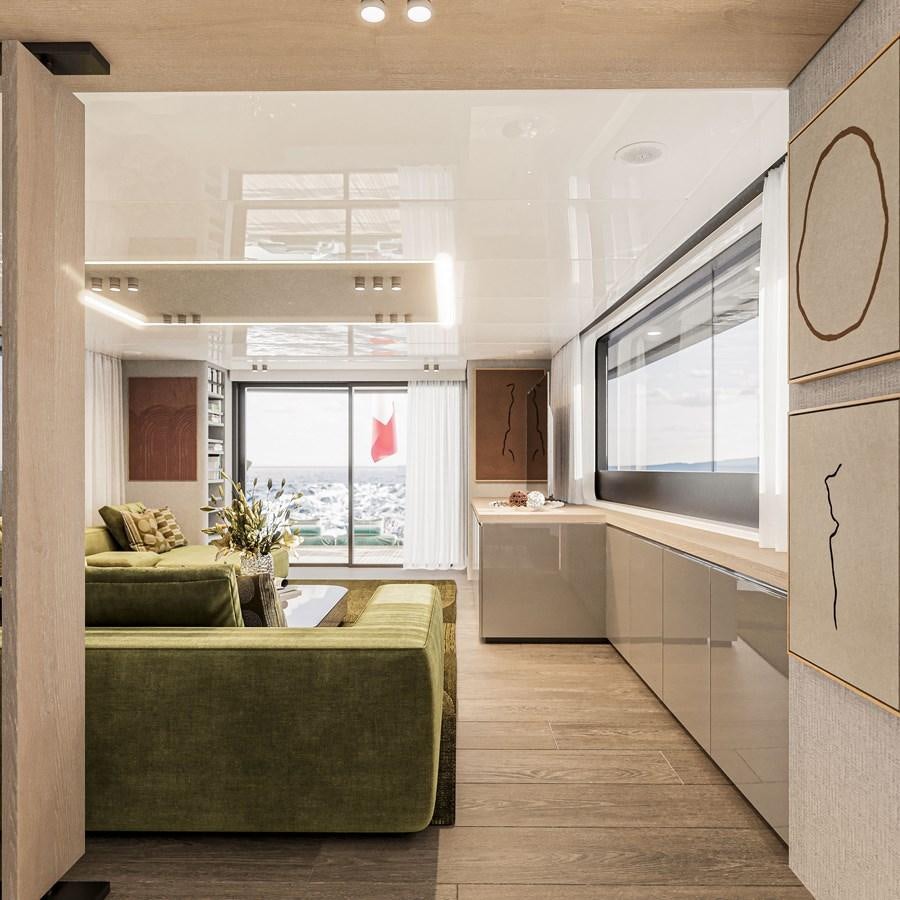 a living room with a couch and a tv aboard TERRANOVA 45 Yacht for Sale