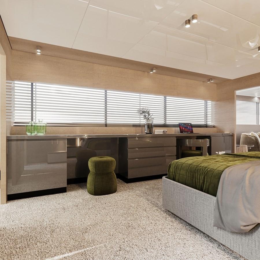 a room with a bed and a desk aboard TERRANOVA 45 Yacht for Sale