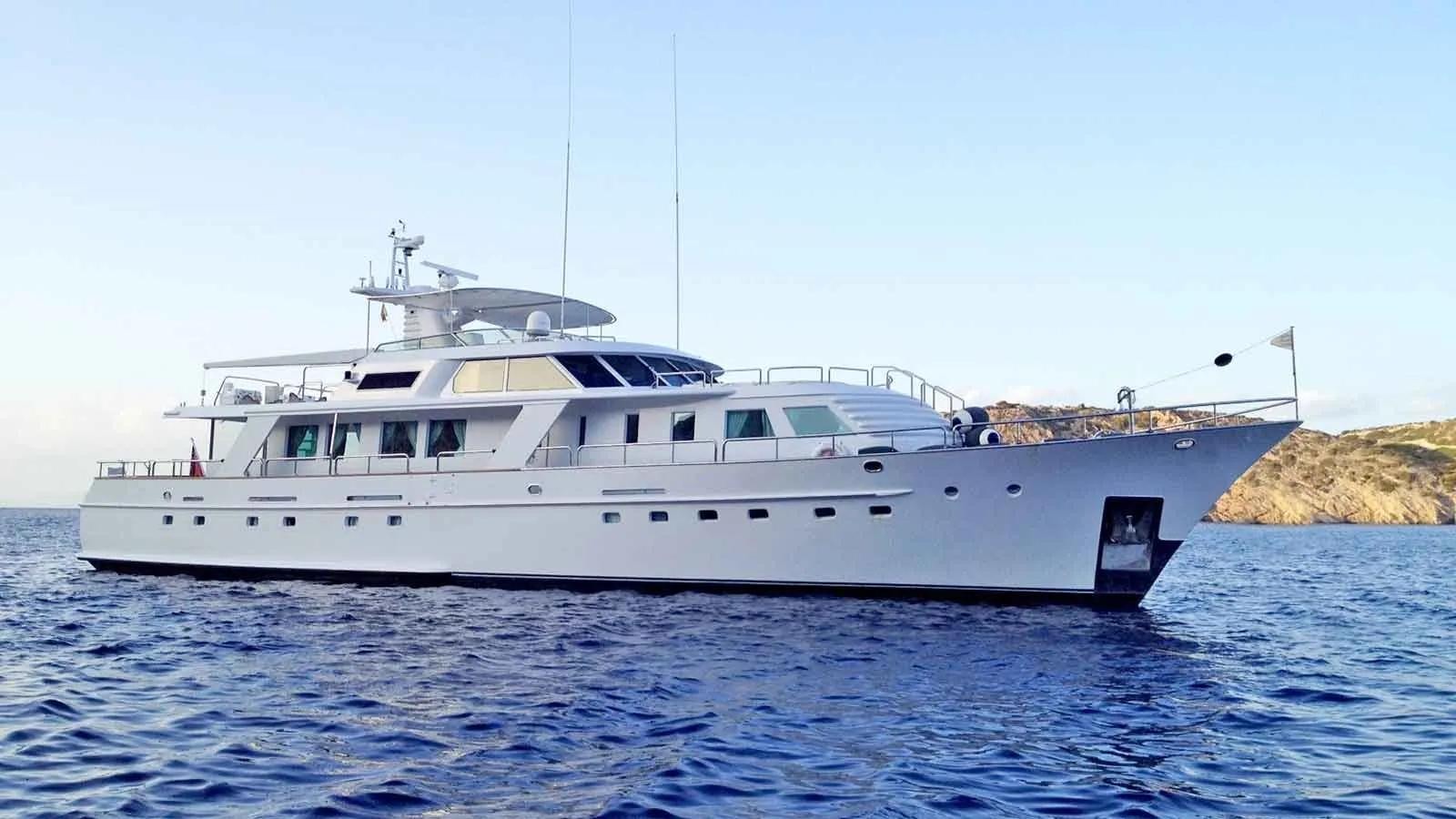 a white yacht in the water aboard MATHILDA I Yacht for Sale