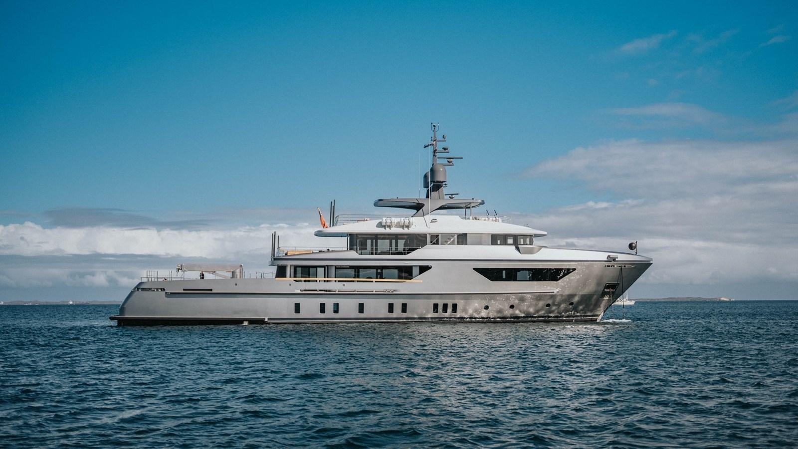 a large white ship in the water aboard GLOBAS Yacht for Sale