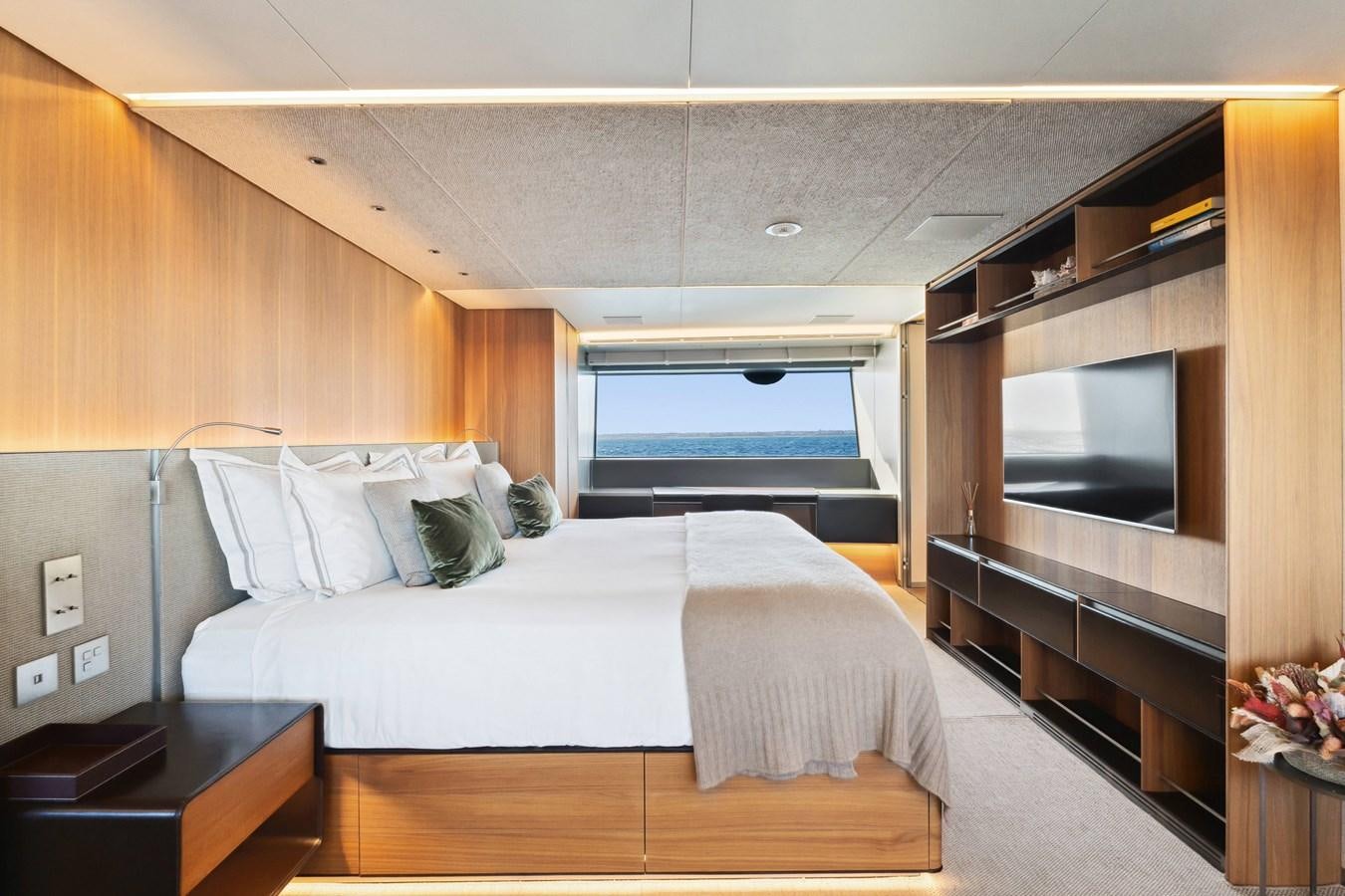 a bed in a room aboard GLOBAS Yacht for Sale