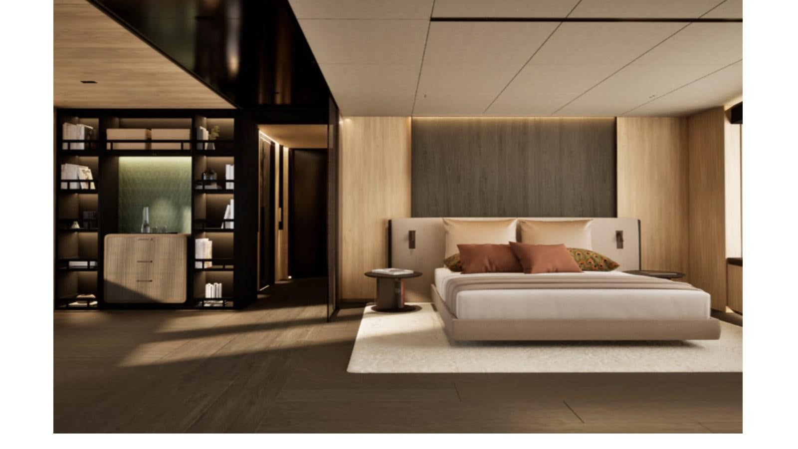 a room with a bed and a shelf aboard SUPERNOVA 60 Yacht for Sale
