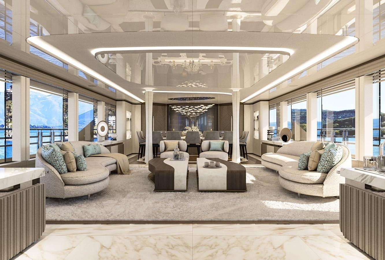 a large living room with a large white ceiling aboard BILGIN 170 NB85 52M Yacht for Sale