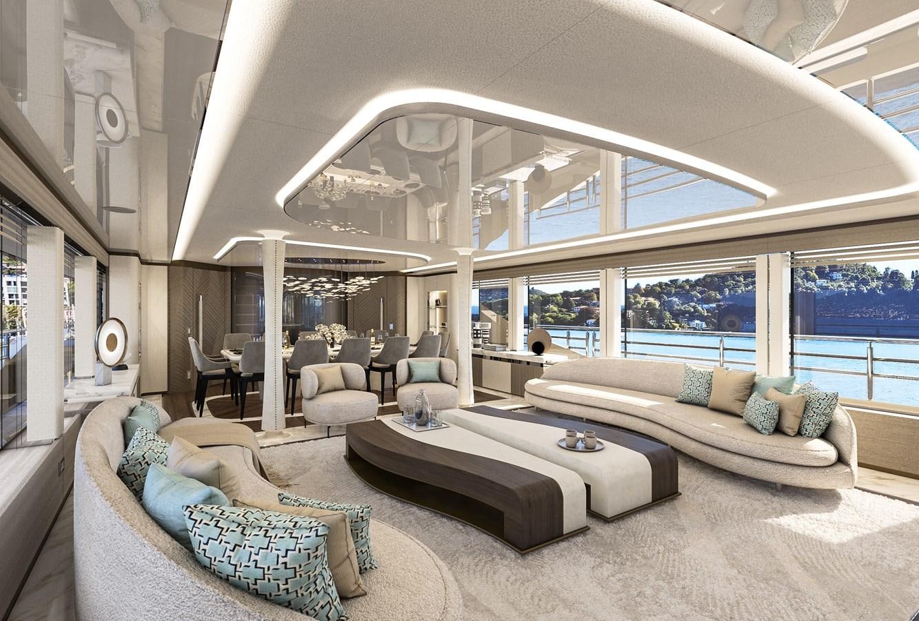 a living room with a large window aboard BILGIN 170 NB85 52M Yacht for Sale