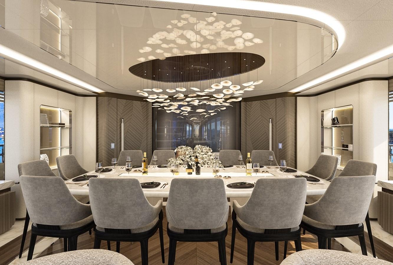 a large room with a table and chairs aboard BILGIN 170 NB85 52M Yacht for Sale