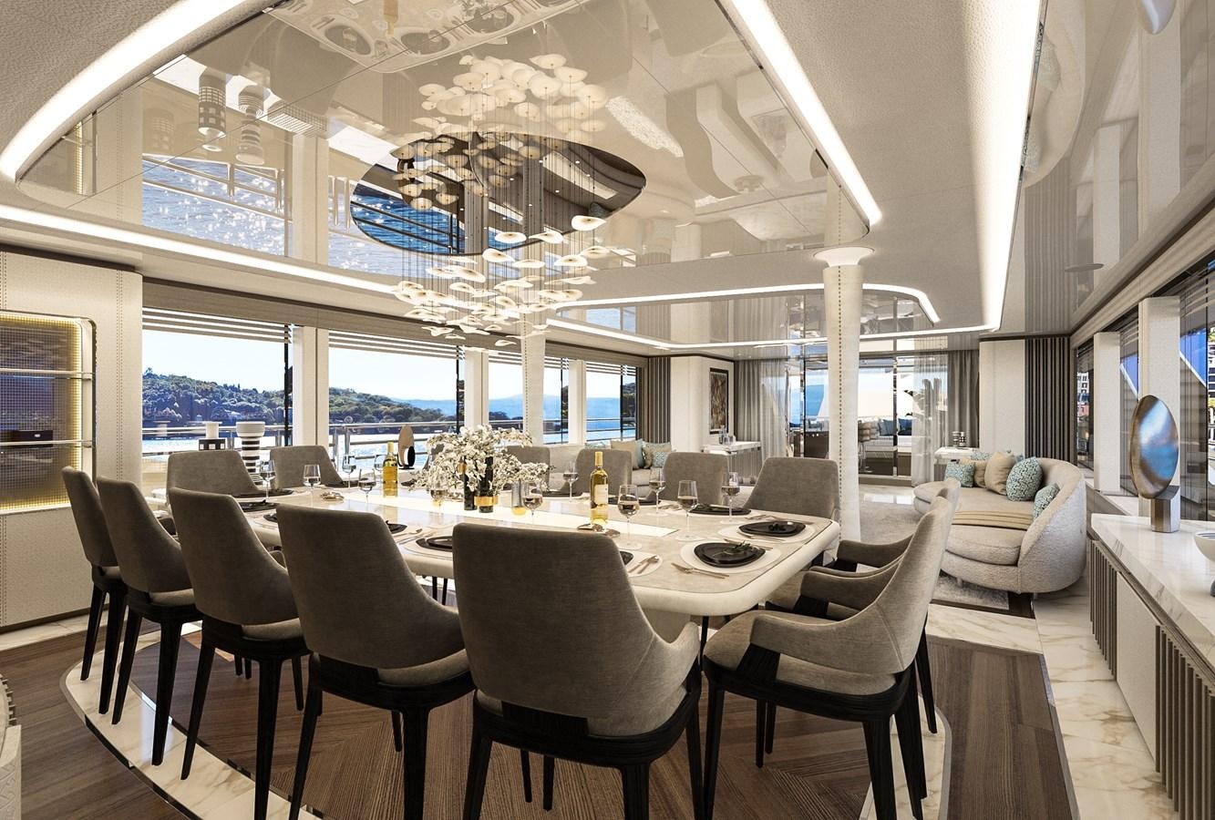 a room with a table chairs and a couch aboard BILGIN 170 NB85 52M Yacht for Sale